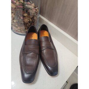 Santoni Gavin Penny Loafer SZ 9 D slip on dress shoe brown leather Men